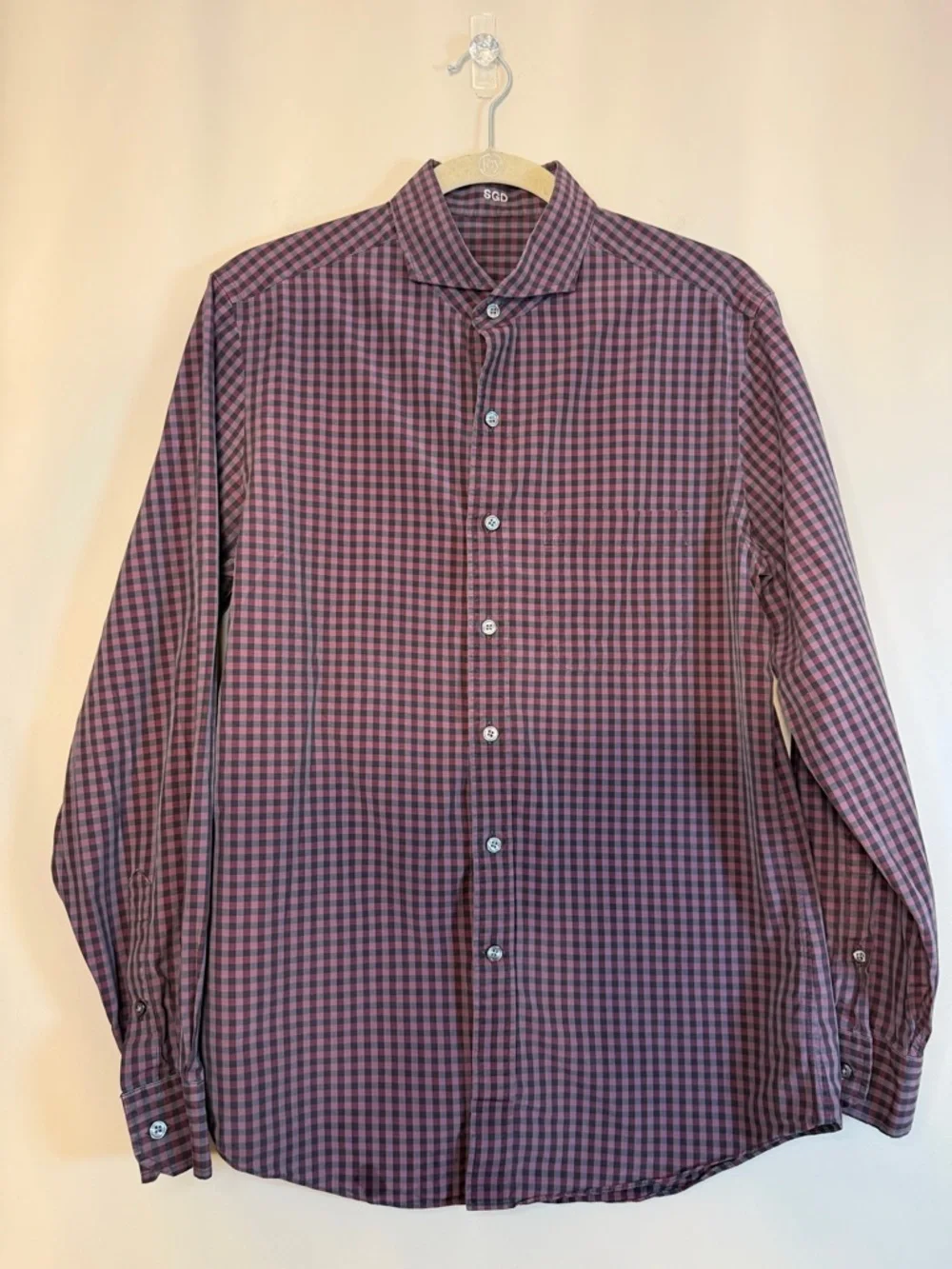SGD- Casual Button-Down Check Shirt in Burgundy and Blue -